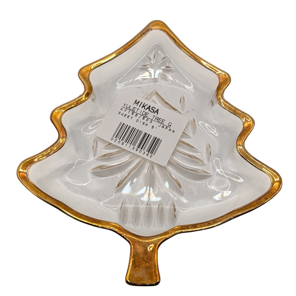 Mikasa Yuletide Christmas Tree Dish Glass Sweet Candy Dish Vintage with Tags